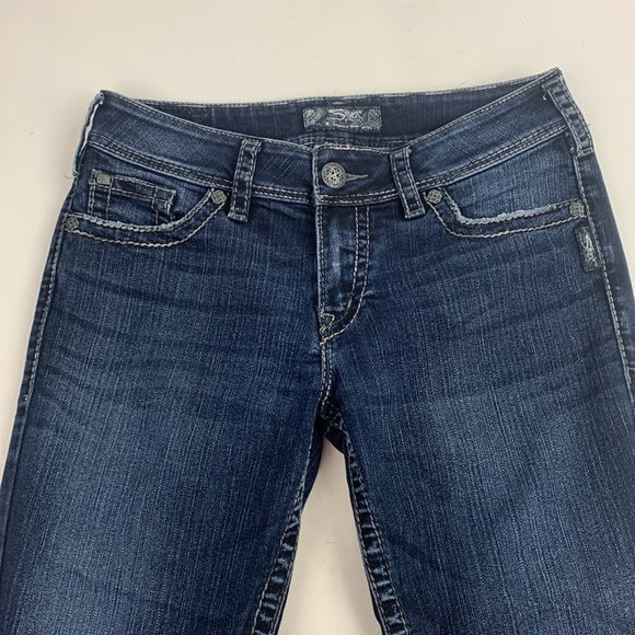 Silver Jeans Suki Surplus Boot Size 29 Dark wash denim with stretch Black patch - Picture 4 of 15